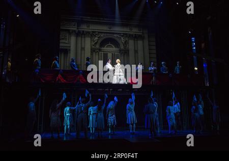 (180511) -- HONG KONG, May 11, 2018 -- Performers stage Evita , a musical adaptation of the life of former Argentinian First Lady Eva Peron, during a press preview at the Hong Kong Academy for Performing Arts in south China s Hong Kong, May 11, 2018. ) (lmm) CHINA-HONG KONG-MUSICAL- EVITA -PREVIEW (CN) WangxXi PUBLICATIONxNOTxINxCHN Stock Photo