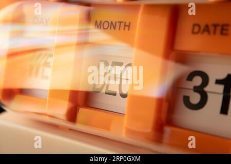 A flip clock showing last day of the year, December 31st Stock Photo