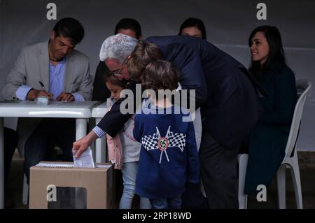 (180617) -- BOGOTA, June 17, 2018 -- Former Colombian President Alvaro Uribe (C) casts his ballot at a polling station in Bogota, Colombia, on June 17, 2018. A total of 11,233 polling stations opened on Sunday morning to allow more than 36 million Colombians to elect a successor to President Juan Manuel Santos. ) ***MANDATORY CREDIT*** ***NO SALES-NO ARCHIVE*** ***EDITORIAL USE ONLY*** ***COLOMBIA OUT*** COLOMBIA-BOGOTA-PRESIDENTIAL VOTING-SECOND ROUND COLPRENSA/DiegoxPineda PUBLICATIONxNOTxINxCHN Stock Photo