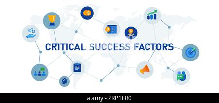critical success factors progress strategy marketing finance statistics analysis information management target to become success Stock Vector