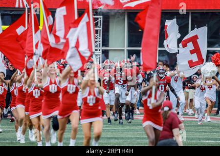 Bloomington, United States. 02nd Sep, 2023. The Indiana University Hoosiers head onto the field before an NCAA football game against Ohio State in Bloomington. The Buckeyes beat the Hoosiers 23-3. Credit: SOPA Images Limited/Alamy Live News Stock Photo