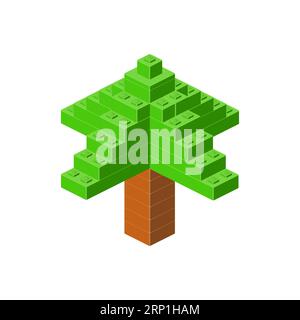 Coniferous tree in isometry. Vector illustration. Pixel art Stock Vector