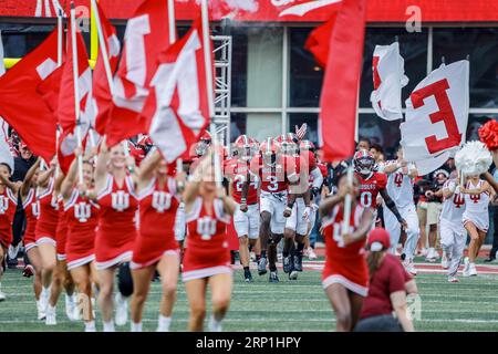 Bloomington, United States. 02nd Sep, 2023. The Indiana University Hoosiers head onto the field before an NCAA football game against Ohio State in Bloomington. The Buckeyes beat the Hoosiers 23-3. (Photo by Jeremy Hogan/SOPA Images/Sipa USA) Credit: Sipa USA/Alamy Live News Stock Photo