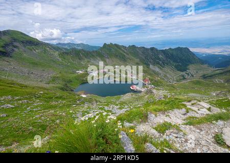 Lake Bâlea on the Transfagaras mountain pass in the Transylvanian Alps of Romania Stock Photo