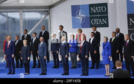 (180711) -- BRUSSELS, July 11, 2018 -- Heads of State and Government pose for a family picture during a NATO summit in Brussels, Belgium, July 11, 2018. NATO leaders gather in Brussels for a two-day meeting. )(yg) BELGIUM-BRUSSELS-NATO-SUMMIT YexPingfan PUBLICATIONxNOTxINxCHN Stock Photo