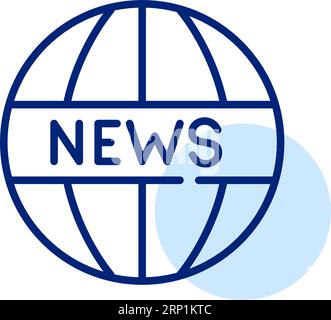 Word News on a world globe. International media coverage. Internet and TV technology. Pixel perfect icon Stock Vector