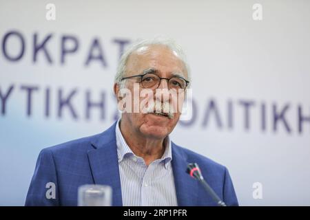 (180718) -- ATHENS, July 18, 2018 -- Greek Migration Minister Dimitris Vitsas speaks during a press conference in Athens, Greece, on July 18, 2018. Greek Migration Minister Dimitris Vitsas urged on Wednesday all EU member states to follow a European path on handling the migrant and refugee crisis instead of unilateral acts. ) GREECE-ATHENS-MIGRATION MINISTER-PRESS CONFERENCE LefterisxPartsalis PUBLICATIONxNOTxINxCHN Stock Photo