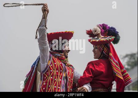 Jakarta, Indonesia - July 8, 2018 : Two musicians are playing the Pui ...