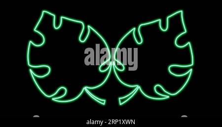 SUMMER TROPICAL LEAVES NEON RETRO SIGN GREEN 8K Stock Photo