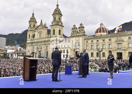 (180808) -- BOGOTA, Aug. 8, 2018 -- Image provided by shows Colombian President Ivan Duque (C) attending his swearing-in ceremony at Bolivar Square, in Bogota, capital of Colombia, on Aug. 7, 2018. Efrain Herrera/) (cr) (lrz) COLOMBIA-BOGOTA-PRESIDENT-SWEARING-IN CEREMONY Colombia sxPresidency PUBLICATIONxNOTxINxCHN Stock Photo