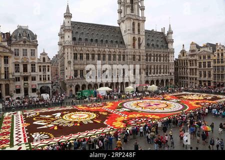 (180816) -- BRUSSELS, Aug. 16, 2018 -- Photo taken on Aug. 16, 2018 shows the Flower Carpet at the Grand Place in Brussels, Belgium. ) (qxy) BELGIUM-BRUSSELS-FLOWER CARPET WangxXiaojun PUBLICATIONxNOTxINxCHN Stock Photo