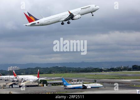 (180818) -- PARANAQUE CITY, Aug. 18, 2018 -- The damaged Xiamen Airlines plane is parked on the tarmac of the Ninoy Aquino International Airport (NAIA) in Paranaque City, the Philippines, Aug. 18, 2018. Philippine airport authorities reopened on Saturday its main runway of the Manila International Airport hours after the removal of the badly-damaged Xiamen Air passenger plane that skidded off the runway on Thursday. ) (jmmn) PHILIPPINES-MANILA-XIAMEN AIRPLANE-ACCIDENT-AIRPORT ROUELLExUMALI PUBLICATIONxNOTxINxCHN Stock Photo