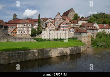 Old Town in Schwaebisch Hall, Grasboedele, Schwaebisch Hall, Kochertal, Hohenlohe, Heilbronn-Franken, Baden-Wuerttemberg, Germany Stock Photo