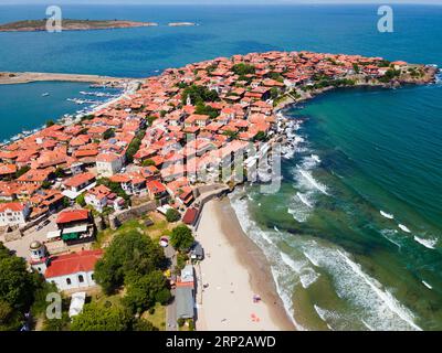 Aerial view, Old Town, Skamnij Peninsula, Sosopol, Sozopol, Sosopol, Burgas, Black Sea, Bulgaria Stock Photo