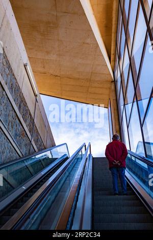 Toledo, Spain-FEB 17, 2022: Escalator system to go up and down the hill in Toledo, Spain. Stock Photo