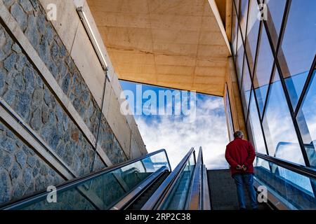 Toledo, Spain-FEB 17, 2022: Escalator system to go up and down the hill in Toledo, Spain. Stock Photo