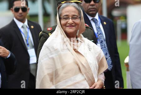 (180830) -- KATHMANDU, Aug. 30, 2018 -- Bangladeshi Prime Minister Sheikh Hasina arrives to attend the Bay of Bengal Initiative for Multi-Sectoral Technical and Economic Cooperation (BIMSTEC) summit at Tribhuvan International Airport in Kathmandu, Nepal Aug. 30, 2018. Nepal is all set to host the fourth summit of the BIMSTEC on Thursday and Friday, amid tight security. ) (gj) NEPAL-KATHMANDU-BIMSTEC SUMMIT sunilxsharma PUBLICATIONxNOTxINxCHN Stock Photo