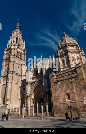 Toledo, Spain-FEB 17, 2022: The Primatial Cathedral of Saint Mary of Toledo, Catedral Primada Santa Maria de Toledo is a Roman Catholic church in Tole Stock Photo
