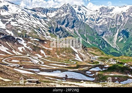 Photo with reduced dynamic saturation HDR of mountain pass alpine mountain road alpine road pass road pass old Grossglockner High Alpine Road Stock Photo