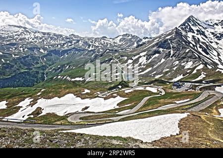 Photo with reduced dynamic saturation HDR of mountain pass alpine mountain road alpine road pass road pass old Grossglockner High Alpine Road Stock Photo