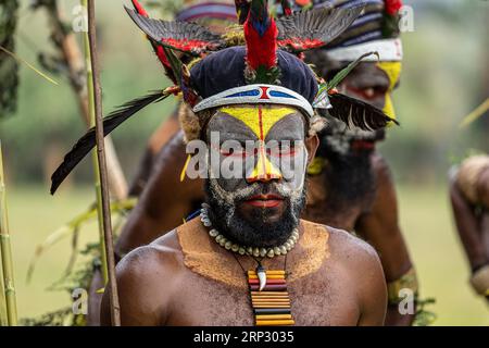 Dancers in war paint, Sing Sing, Festival, Mount Hagen, Papua New Guinea Stock Photo