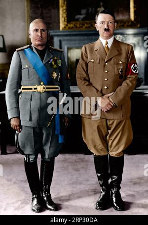 Benito Mussolini and Adolf Hitler during Mussolini's visit in Munich. 19th June 1940. Hoffmann Heinrich photographer. According to my research the ima Stock Photo