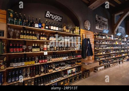 Various types of beer, Bruges, Belgium Stock Photo