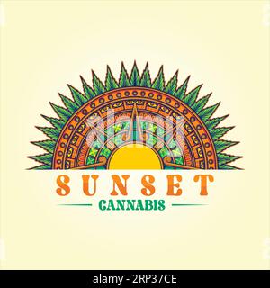 Intricate cannabis mandala with Aztec style patterns vector illustrations for your work logo, merchandise t-shirt, stickers and label designs, poster, Stock Vector