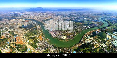 (180924) -- NANNING, Sept. 24, 2018 -- Aerial photo taken on March 9, 2018 shows the view of Guigang City along the Xijiang River, south China s Guangxi Zhuang Autonomous Region. Xijiang River is an important trade route in southwest China. ) (zyd) CHINA-GUANGXI-WATER CHANNEL (CN) ZhouxHua PUBLICATIONxNOTxINxCHN Stock Photo