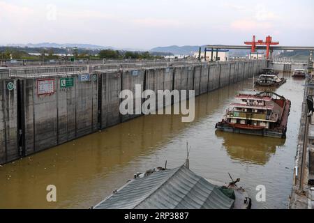 (180924) -- NANNING, Sept. 24, 2018 -- Cargo vessels pass the ship lock at the Changzhou reservoir, a water conservancy project on the Xijiang River, in Wuzhou, south China s Guangxi Zhuang Autonomous Region, Sept. 21, 2018. Xijiang River is an important trade route in southwest China. ) (zyd) CHINA-GUANGXI-WATER CHANNEL (CN) ZhouxHua PUBLICATIONxNOTxINxCHN Stock Photo