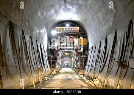 (180924) -- NAIROBI, Sept. 24, 2018 -- Photo taken on Sept. 24, 2018 shows the interior of the Ngong tunnel of the Standard Gauge Railway (SGR) in Nairobi, capital of Kenya. China Communications Construction Company (CCCC) has drilled the longest railway tunnel in East Africa, the company said Monday. The tunnel is part of phase 2A of the Standard Gauge Railway that runs from Nairobi to Naivasha town. ) KENYA-NAIROBI-STANDARD GAUGE RAILWAY-NGONG TUNNEL-BREAKTHROUGH CEREMONY WangxTeng PUBLICATIONxNOTxINxCHN Stock Photo