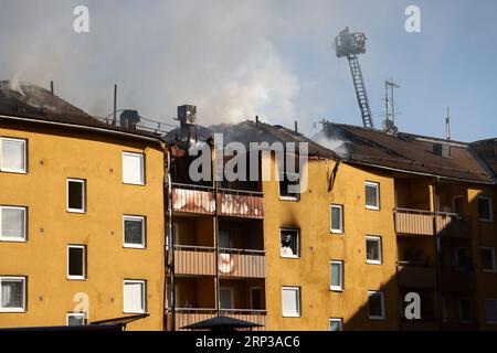 A suspected detonation has occurred in an apartment building in Norrköping early on Sunday morning. A fire has spread to the attic and caused the roof to collapse. At least 150 people are said to have been evacuated from their homes. Stock Photo