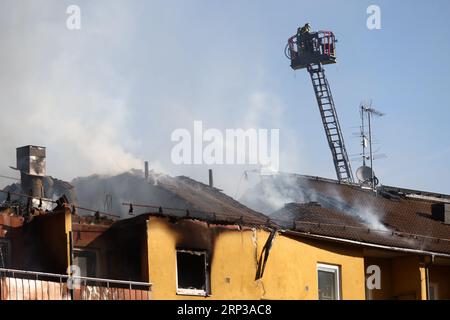 A suspected detonation has occurred in an apartment building in Norrköping early on Sunday morning. A fire has spread to the attic and caused the roof to collapse. At least 150 people are said to have been evacuated from their homes. Stock Photo