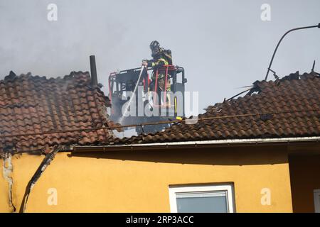 A suspected detonation has occurred in an apartment building in Norrköping early on Sunday morning. A fire has spread to the attic and caused the roof to collapse. At least 150 people are said to have been evacuated from their homes. Stock Photo