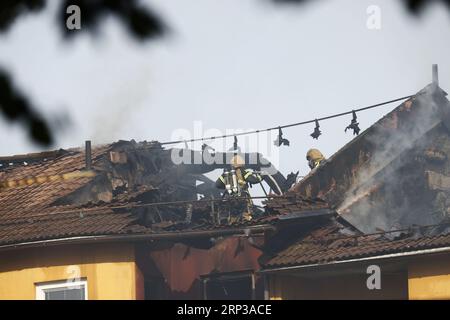 A suspected detonation has occurred in an apartment building in Norrköping early on Sunday morning. A fire has spread to the attic and caused the roof to collapse. At least 150 people are said to have been evacuated from their homes. Stock Photo