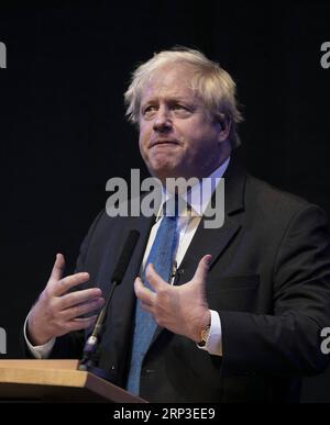 (181002) -- BIRMINGHAM, Oct. 2, 2018 -- British former foreign secretary Boris Johnson speaks at a Conservative home fringe meeting on day three of the Conservatives Party annual conference 2018 in Birmingham, Britain on Oct. 2, 2018. British former foreign secretary Boris Johnson on Tuesday called on the Prime Minister Theresa May to abandon her Brexit plan for a future trading deal with the European Union (EU). ) (djj) BRITAIN-BIRMINGHAM-CONSERVATIVE PARTY CONFERENCE HanxYan PUBLICATIONxNOTxINxCHN Stock Photo