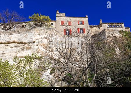 Low angle view of buildings and fortification at  Les Baux de Provence, France. Stock Photo
