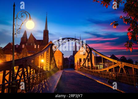 Tumski bridge and cathedral island in Wroclaw, Poland Stock Photo