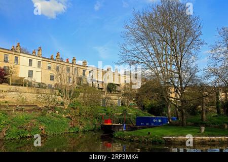 Waterways utility boat along the Kennet and Avon Canal at Bath. Taken April 2023. cym Stock Photo