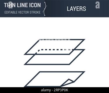 Symbol of Layers Thin Line Icon of 3D Printing and Modeling Set. Stroke Pictogram Graphic Suitable for Infographics. Editable Vector Stroke. Premium M Stock Vector