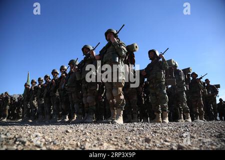 (181018) -- KABUL, Oct. 18, 2018 -- Afghan army takes part in a military exercise at Kabul Military Training Center (KMTC) in Kabul, capital of Afghanistan, on Oct. 17, 2018. As the date for the upcoming Afghan parliamentary elections getting closer, the Afghan Interior Ministry announced the deployment of 50,000-strong troops to ensure security for the polling process. ) (qxy) AFGHANISTAN-KABUL-MILITARY EXERCISE RahmatxAlizadah PUBLICATIONxNOTxINxCHN Stock Photo