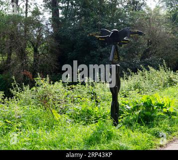 Belfast County Down Northern Ireland, August 30 2023 - National Cycle Network sign on the banks of the River Lagan Stock Photo