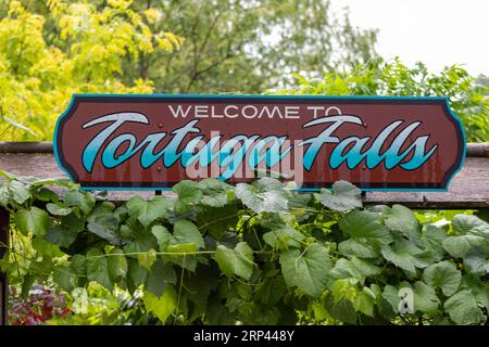 Welcome sign Tortuga falls Rapid city South Dakota . High quality photo Stock Photo