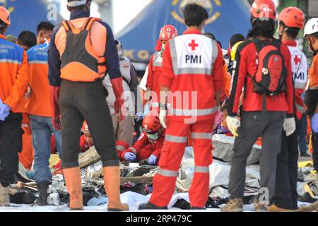 (181029) -- JAKARTA, Oct. 29, 2018 -- Search and Rescue officers gather at the joint base of Search and Rescue at the Tanjung Priok Port, Jakarta, Oct. 29, 2018. Indonesia s national Search and Rescue Agency said on Monday that all the 189 people onboard a Lion Air plane that crashed into the sea off western Indonesia may have died. ) (lrz) INDONESIA-JAKARTA-LION AIR-CRASH VerixSanovri PUBLICATIONxNOTxINxCHN Stock Photo