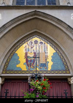 Mosaic of the Tympanum of 1926, The Romanian Church, Latin Quarter, Paris , France. Stock Photo