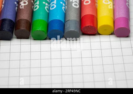 Oil Pastel Crayons on a white paper Stock Photo