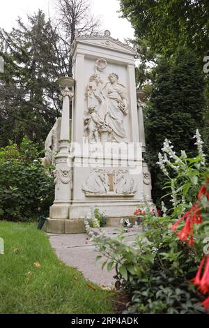 The final resting place of Franz Schubert, situated in Vienna's Central Cemetery, offers a tranquil yet poignant atmosphere. The elegantly carved grav Stock Photo