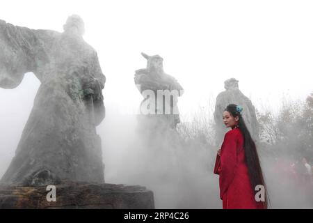 (181104) -- BEIJING, Nov. 4, 2018 -- A Chinese traditional costume fan poses for photos at the 6th Chinese Ritual Music Conference in Wuyishan City, southeast China s Fujian Province, Nov. 3, 2018. ) XINHUA PHOTO WEEKLY CHOICES ZhangxGuojun PUBLICATIONxNOTxINxCHN Stock Photo