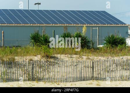 Ocean CIty, NJ, USA, View of Building, Outside, Solar Panels on Garage Building, near Atlantic Ocean Beach Stock Photo
