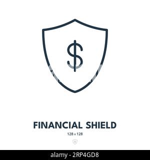Financial Shield Icon. Security, Money, Safety. Editable Stroke. Simple Vector Icon Stock Vector